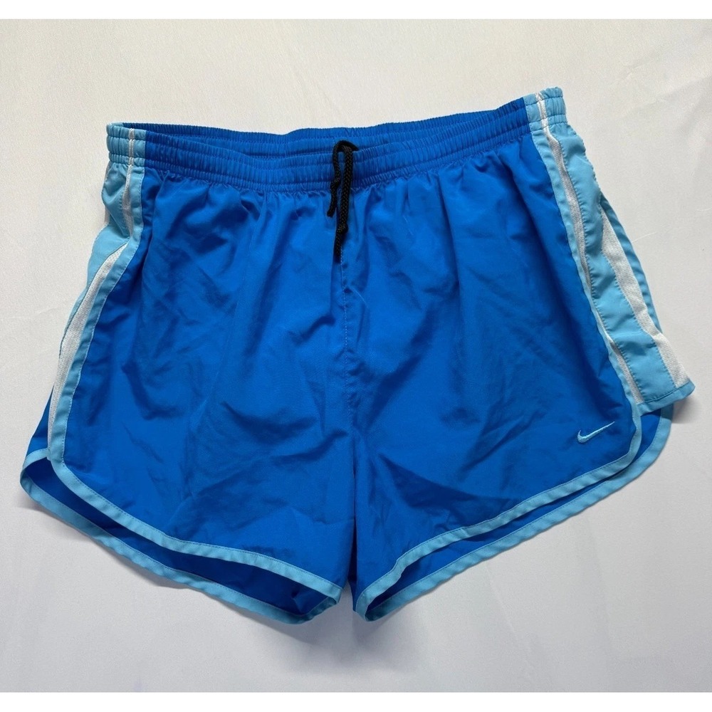 Nike Dri Fit Running Shorts Women Medium 8-10 Blue Striped Athletic Gym Training